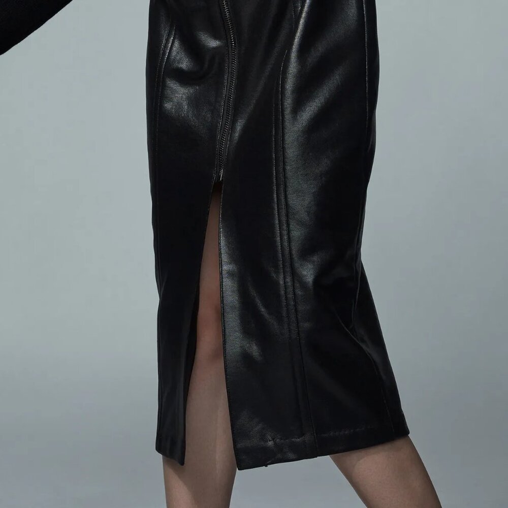 NWT$1050 RUNWAY COLLECTION Yigal Azrouel Knit Long Sleeves Leather Midi Dress 10 - Picture 2 of 16
